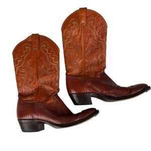 Mens Vintage Justin Leather Snakeskin Western Cowboy‎ Boots Size 10 D Brown